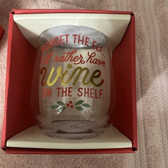 Festive Funny Hallmark Forget The Elf Christmas stemless Wine Glass Tumbler NIB - Picture 5 of 7